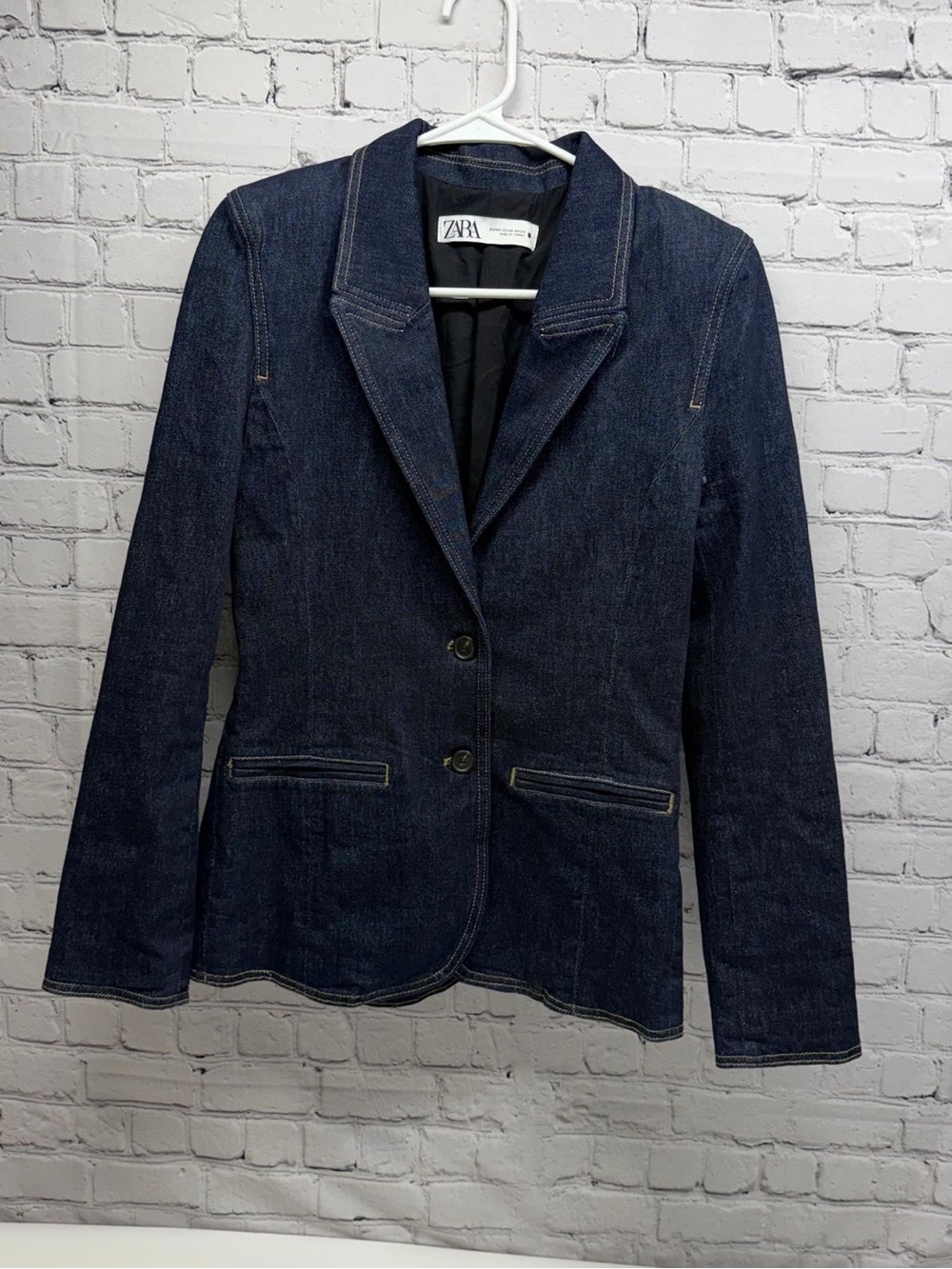 Zara Women's Navy Denim Blazer Jacket size XS